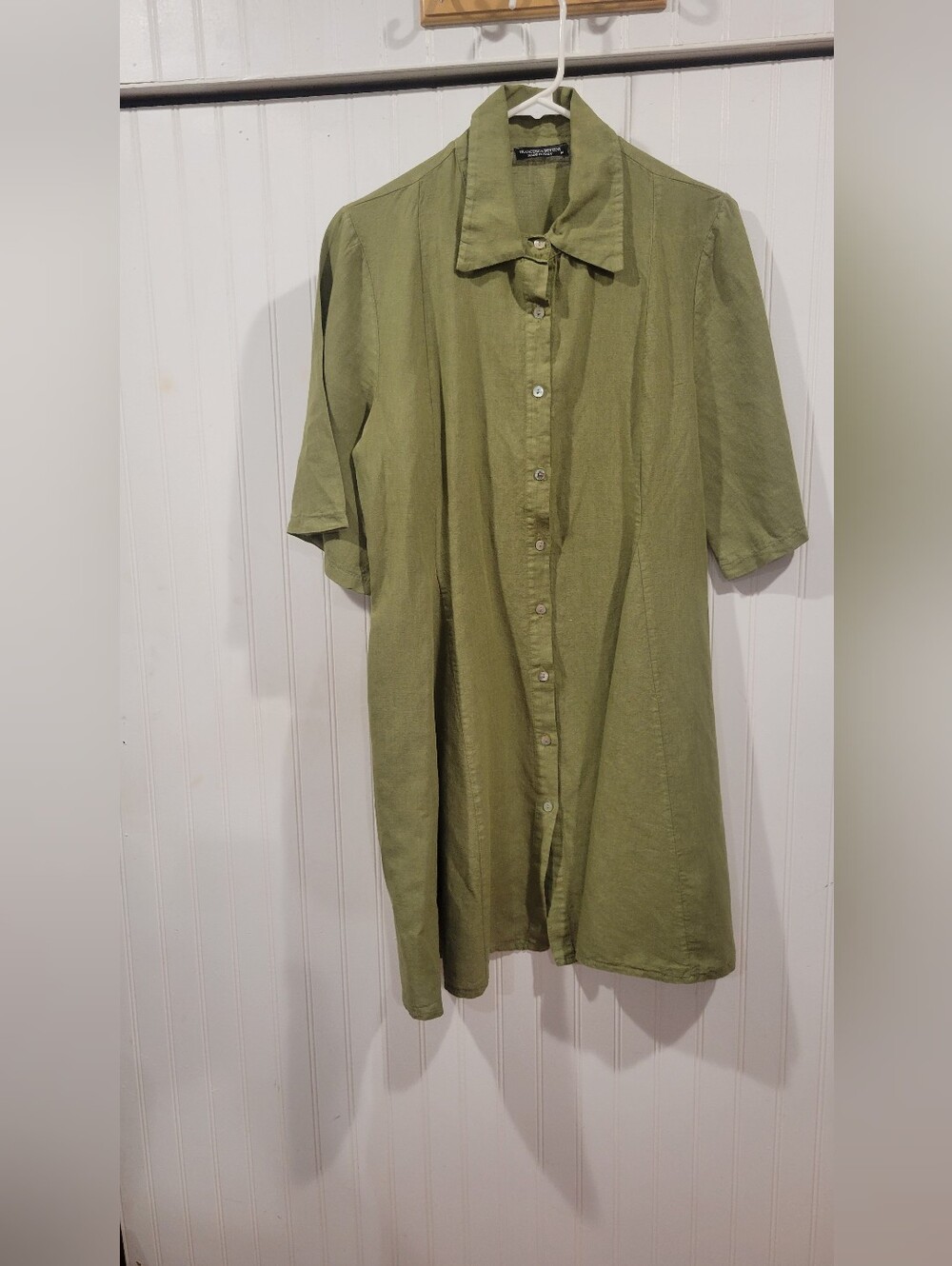 Olive Green Short-Sleeve Button-Down Dress  - Lightweight Casual